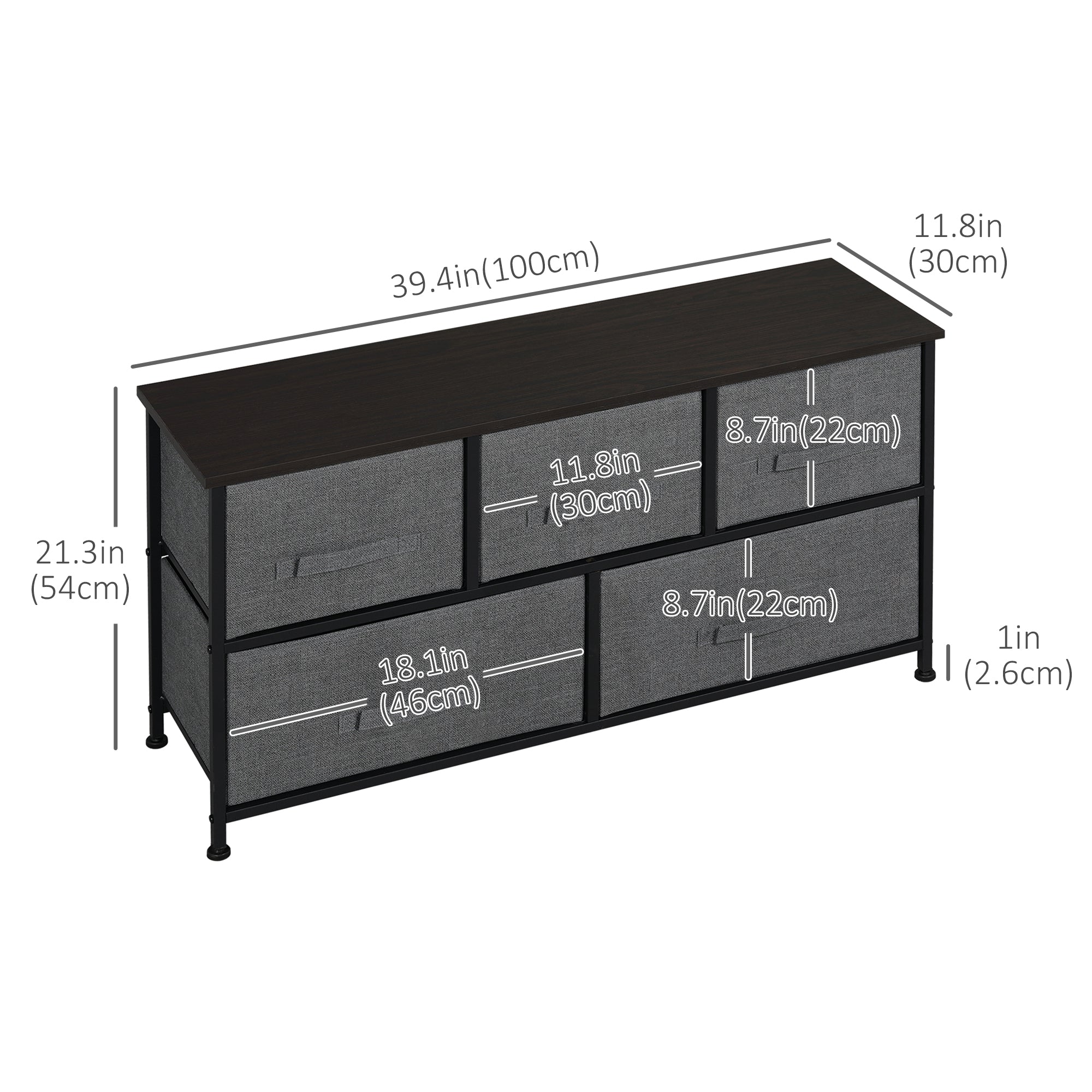 HOMCOM 5-Drawer Linen Storage Tower: Removable Fabric Drawers, Steel Frame for Living Spaces