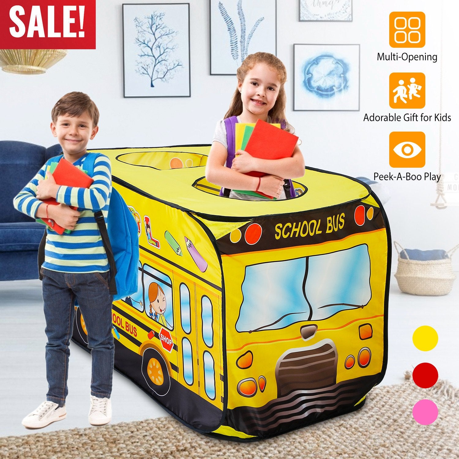 Kids Play Tent Foldable Pop Up Ice Cream Bus Tent Portable Children Baby Play House W/ Carry Bag For Indoor Outdoor Use