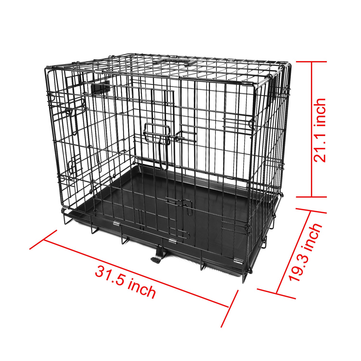 30inches Dogs Crate Folding Metal Pets Crates Double Door Puppy Cage Easy Set Up