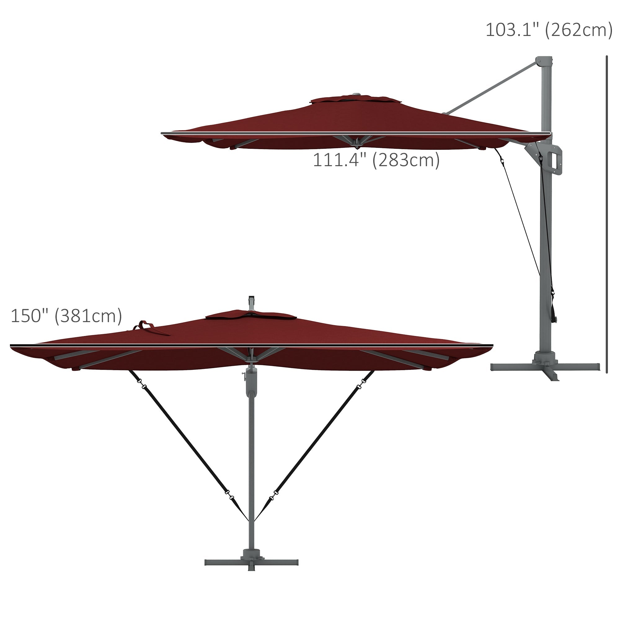 Outsunny 13 FT Red Cantilever Umbrella Aluminum Offset Outdoor Umbrella with 360° Rotation & Tilt