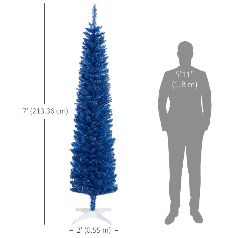 HOMCOM Pencil Christmas Tree, Slim Artificial Xmas Tree in Deep Blue & Mint, Skinny Holiday Decoration for Home & Office