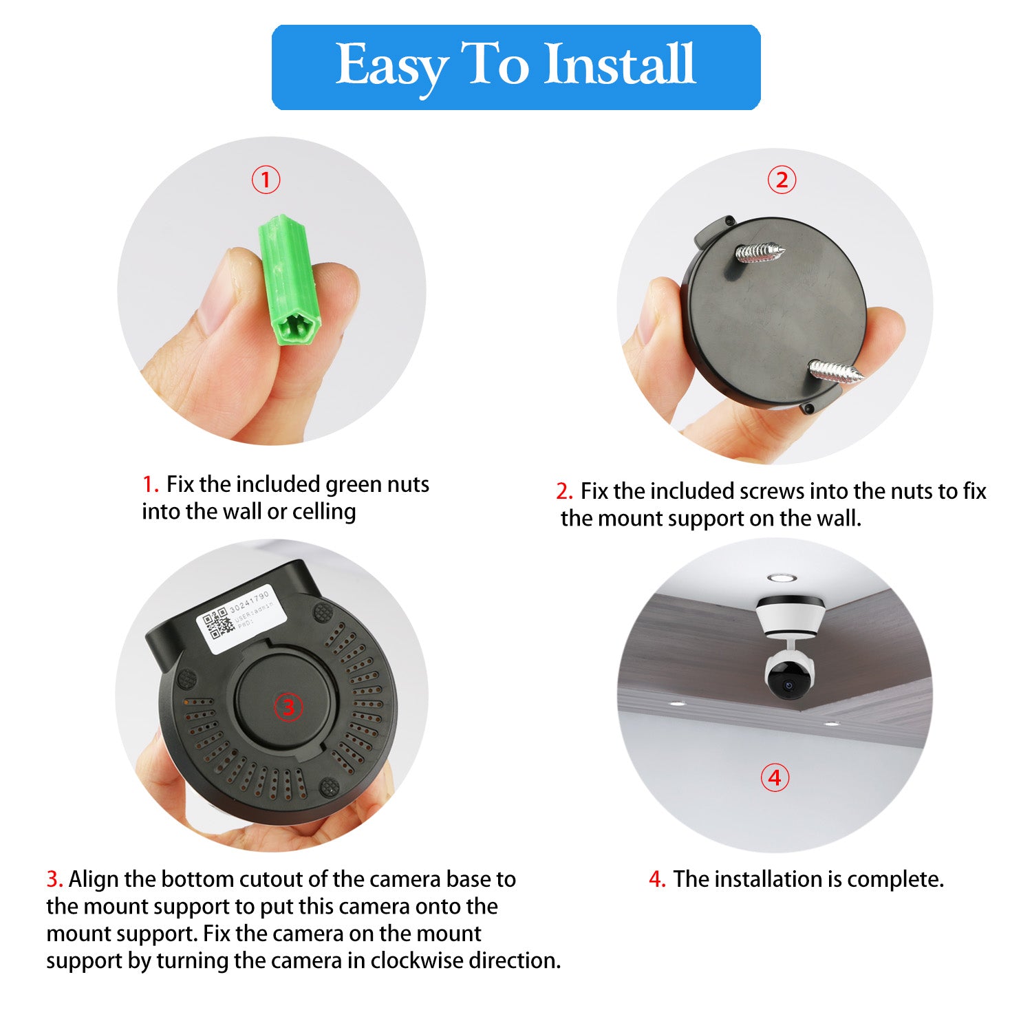 KOCASO 720P WiFi IP Camera Motion Detection IR Night Vision Indoor 360° Coverage Security Surveillance App Cloud Available