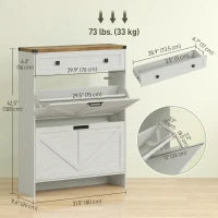 Narrow Shoe Storage Cabinet, Farmhouse Shoe Cabinet with 2 Flip Drawers, 1 Drawer, 12 Pairs for Entryway, White