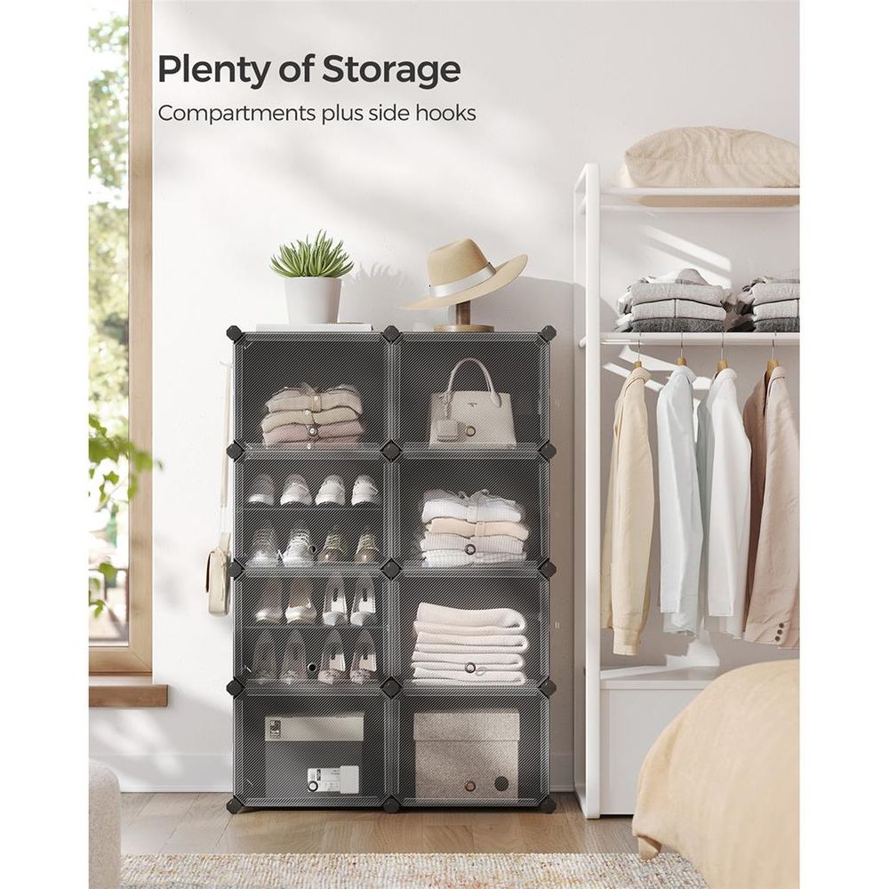 SONGMICS Cubes Plastic Shoe Rack with Doors, Holds Up to 16 to 48 Pair of Shoes