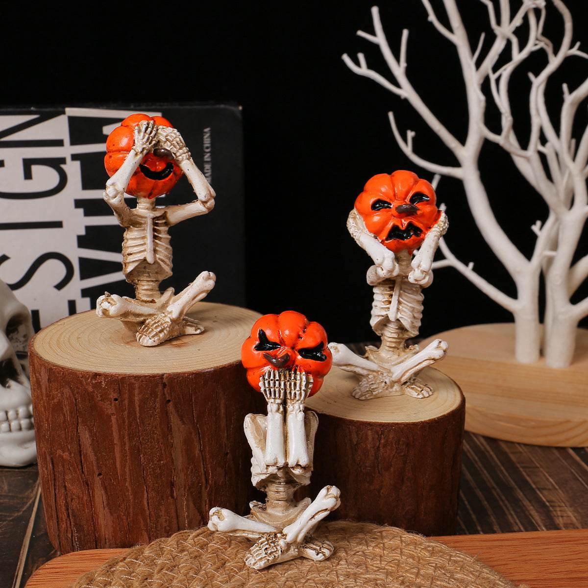 Pumpkin Head Skull Doll Ornaments Home Halloween Layout Props