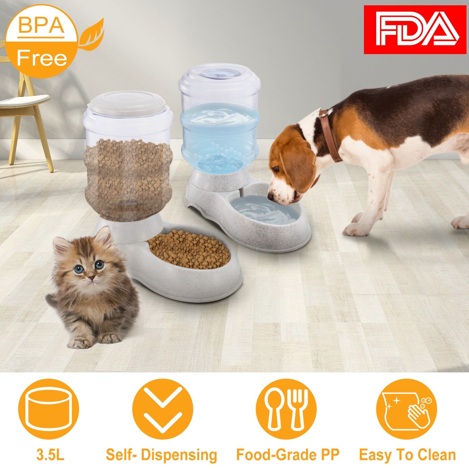 3.5L/1Gal Pet Water Dispenser Self-Dispensing Gravity Pets Water Feeder Automatic Pet Waterer Cat Dog