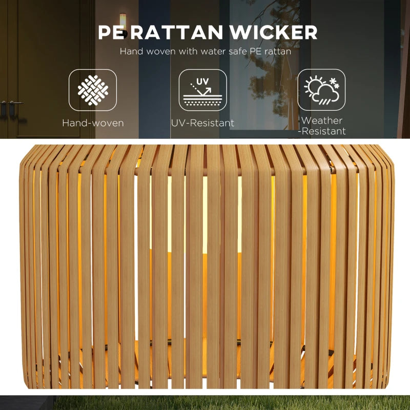 Wicker Outdoor Floor Lamp, Cordless Solar Lantern with Auto On/Off LED Lights, IP44 for Patio, Porch, Pathway, Yellow