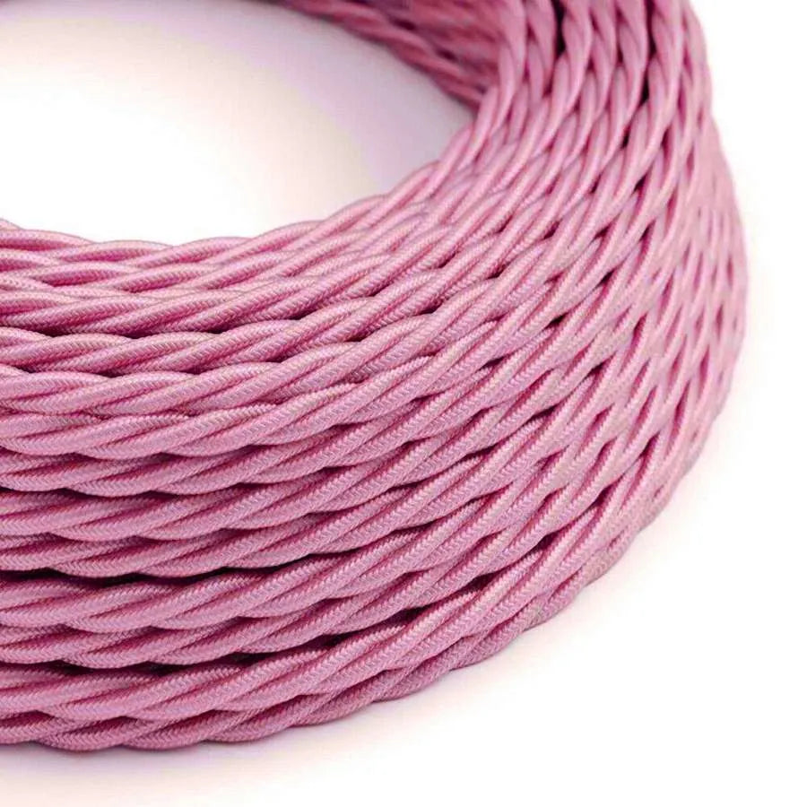 18 Gauge 2 Conductor Twisted Cloth Covered Wire Braided Light Cord Shiny Pink ~ 1347