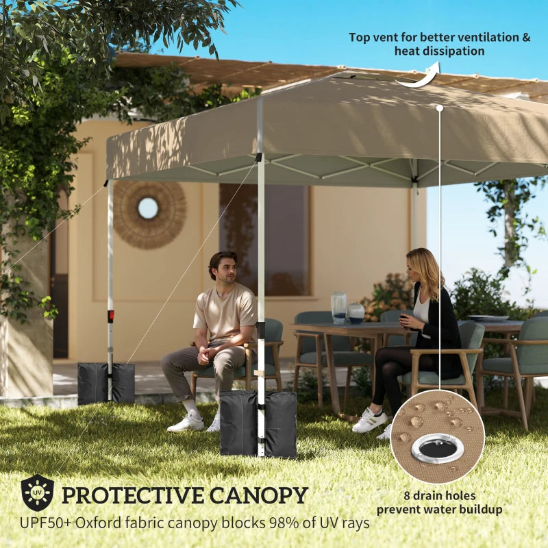 9.6 x 9.6 ft Pop Up Canopy Tent with 3 Sidewalls, UPF 50+ 1-Button Push Easy Setup Outdoor Instant Canopy, Khaki