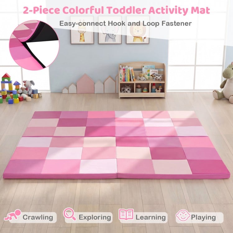 58 Inch Toddler Folding Activity Floor Mat Foam Baby Play Mat-Pink