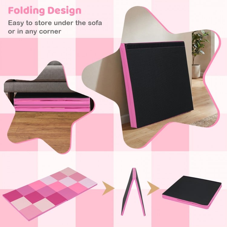 58 Inch Toddler Folding Activity Floor Mat Foam Baby Play Mat-Pink