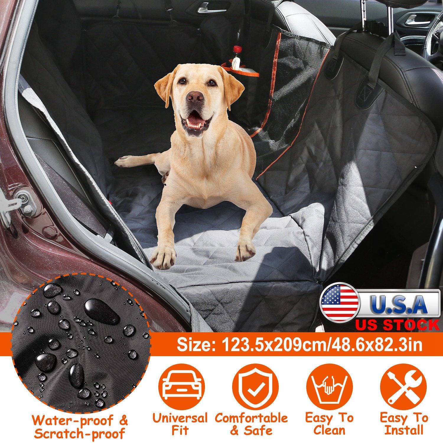 Dog Car Seat Cover Waterproof Scratchproof Pet Car Rear Protector Mat Pet Back Seat Hammock with 2 Door Slide Straps for Car Truck SUV