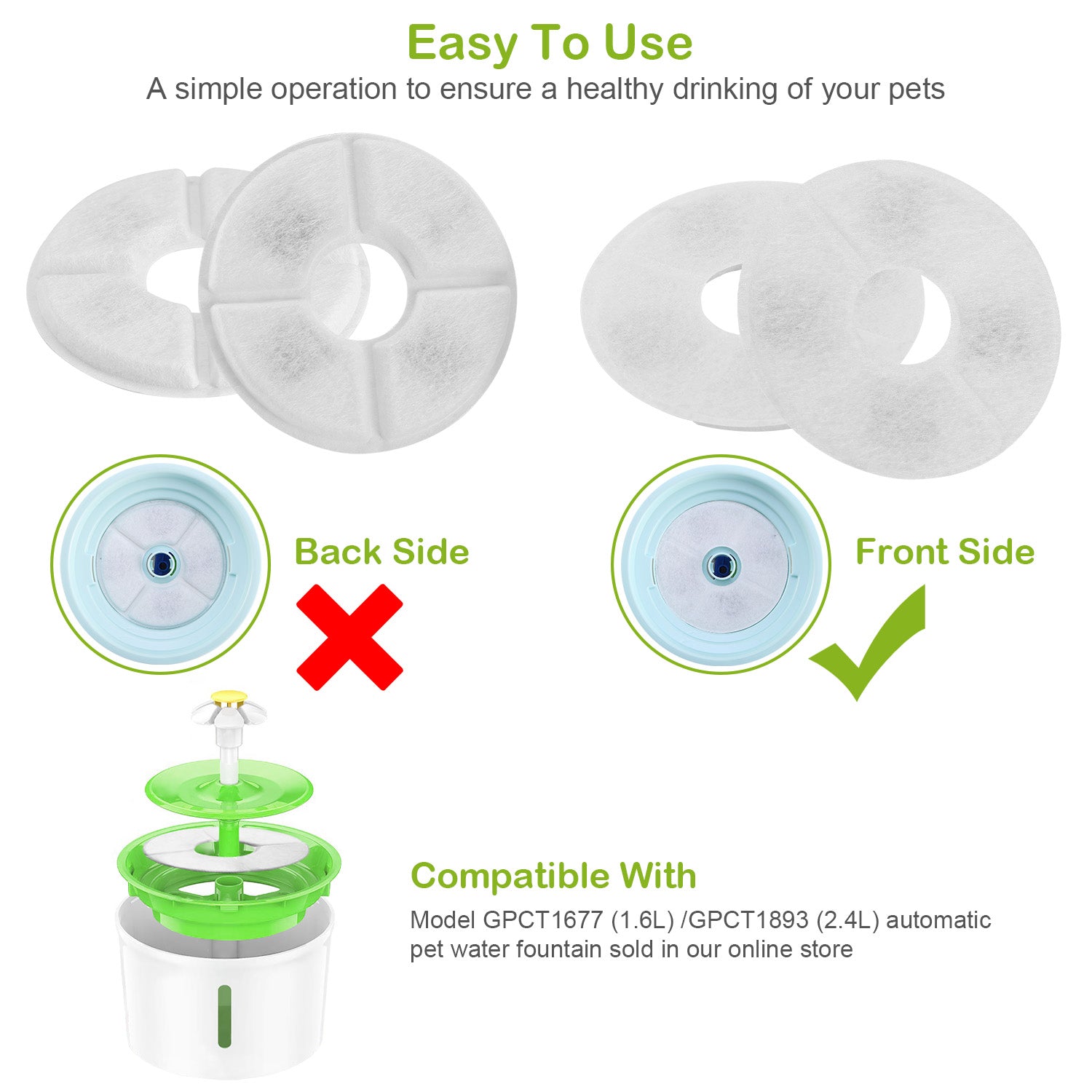 4Pcs Pet Cat Water Fountain Replacement Filters Active Carbon Filter for 1.6L/2.4L Pet Fountain Dispenser Waterer