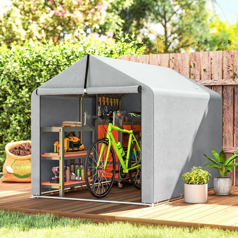 7' x 5' Portable Shed, Waterproof Bike Tent with Roll-up Zipper Door and Galvanized Metal Frame for Bike