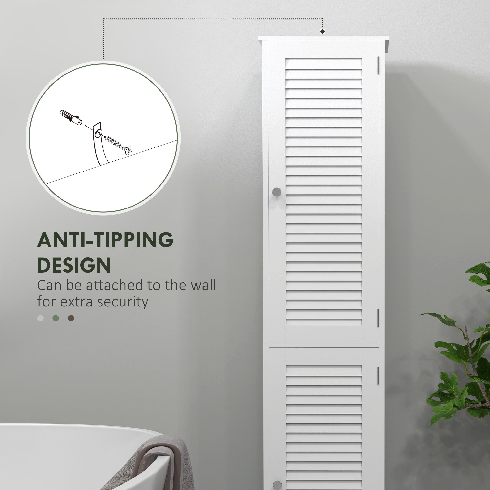 HOMCOM Narrow Tall Bathroom Storage Cabinet Shelves Doors White