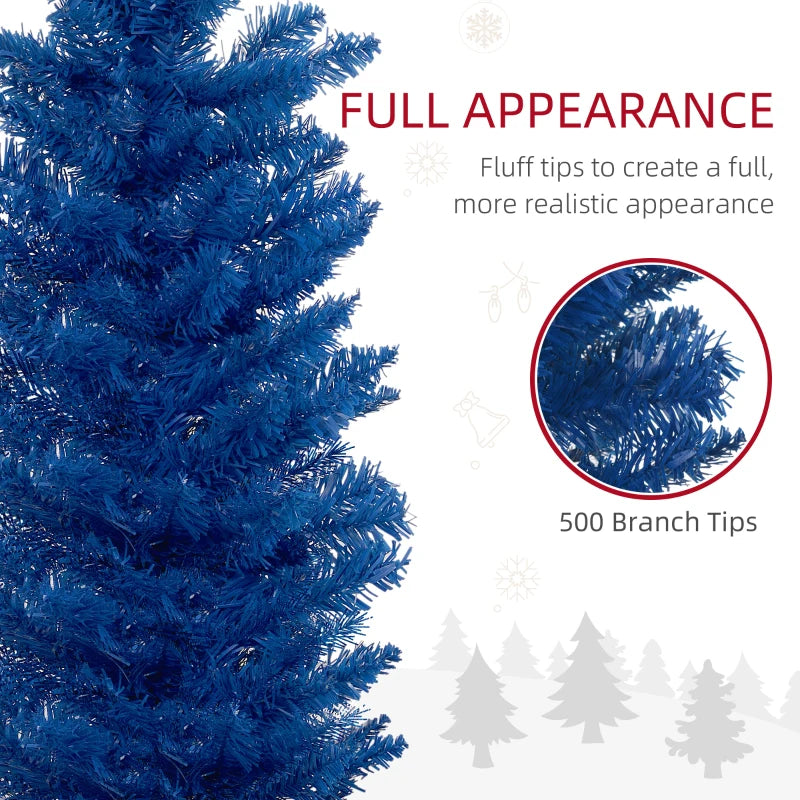 HOMCOM Pencil Christmas Tree, Slim Artificial Xmas Tree in Deep Blue & Mint, Skinny Holiday Decoration for Home & Office