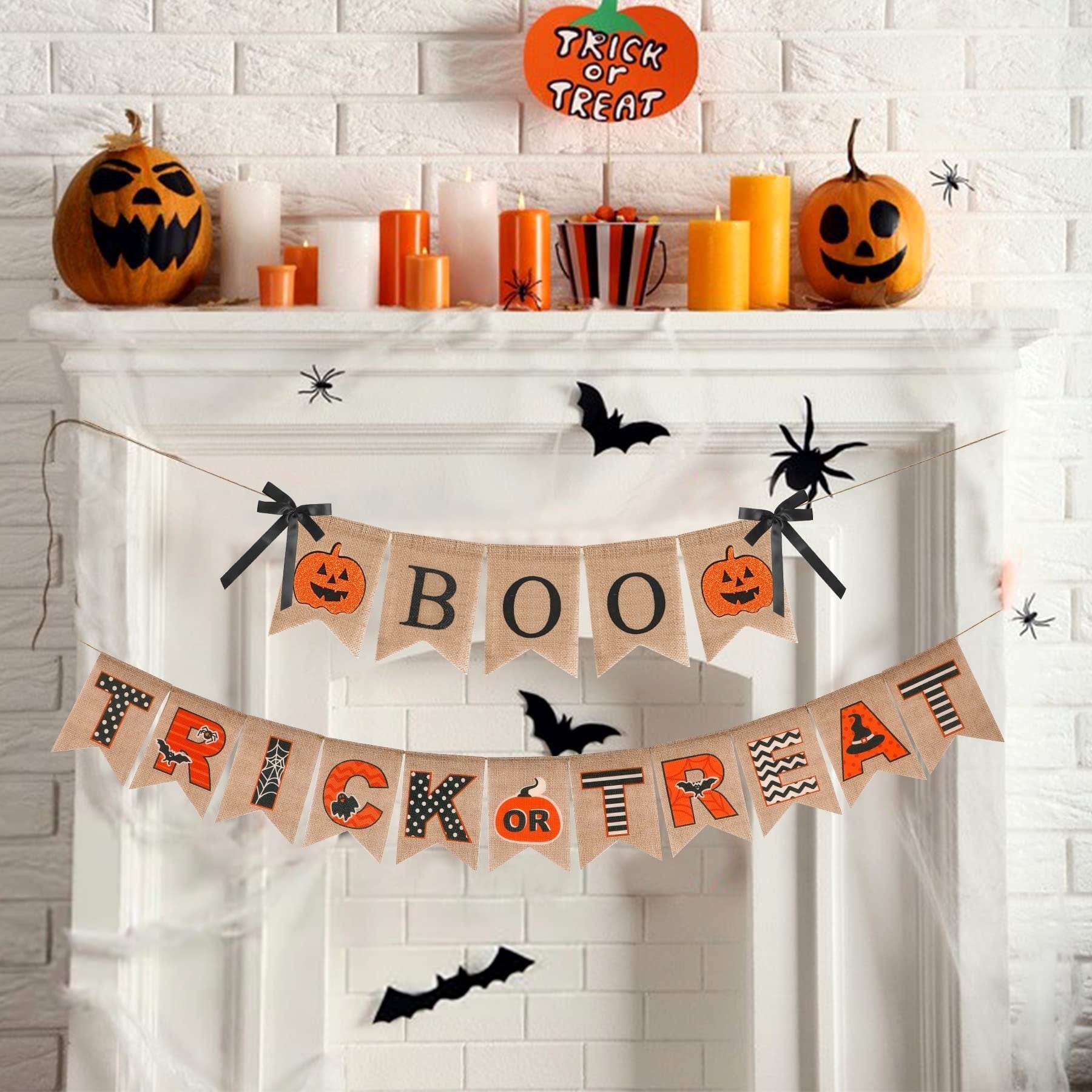 Halloween Burlap Banner Halloween Party Mantel Wall Hanging Supplies For Home Farmhouse Patio-Selling On Amazon Is Prohibited