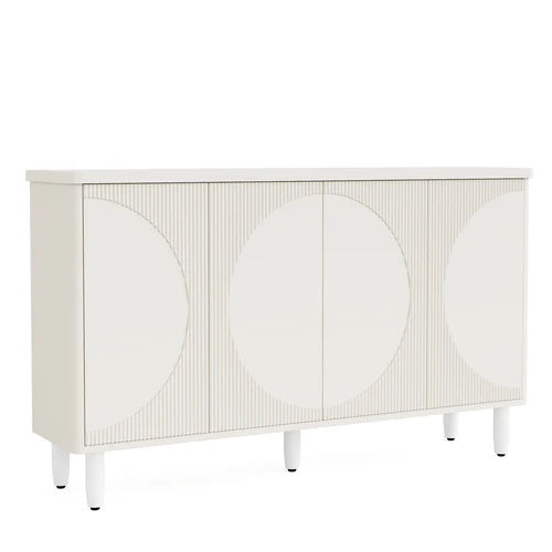 Sideboard Buffet 59.4" White Credenza Storage Cabinet with Doors 4-Tier Shelves Modern Contemporary Design for Dining Room Storage
