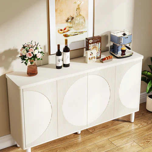 Sideboard Buffet 59.4" White Credenza Storage Cabinet with Doors 4-Tier Shelves Modern Contemporary Design for Dining Room Storage