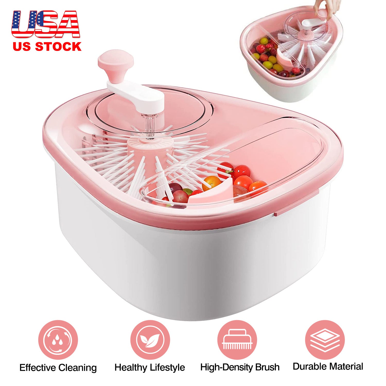 Fruit Vegetable Cleaning Device Salad Manual Washing Spinner with Brush Hand Crank Fruit Washing Machine with Bowl Kitchen Gadget