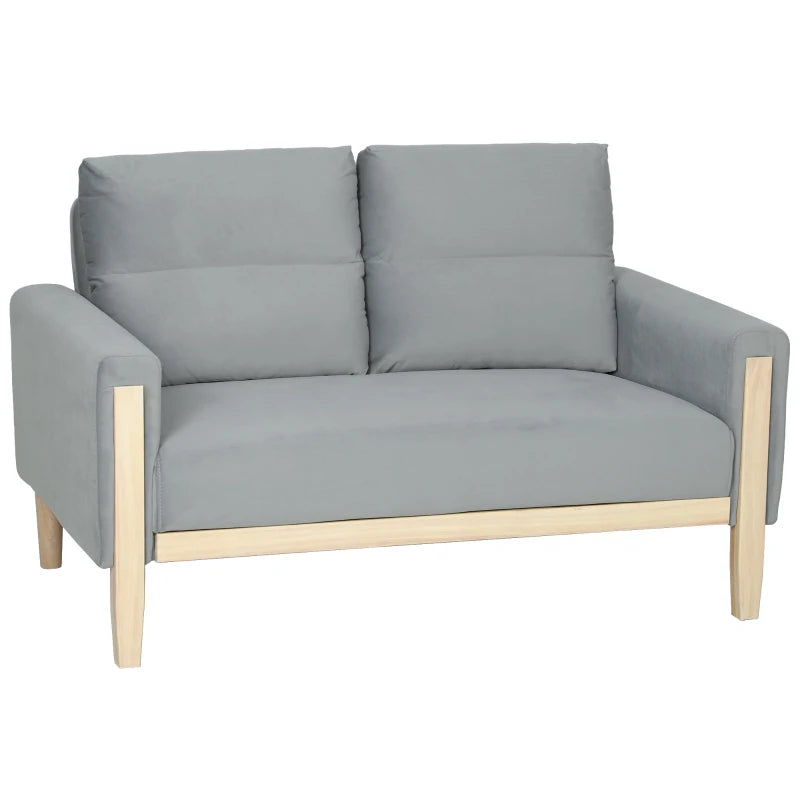53" Loveseat Sofa, Small 2 Seater Couch with Solid Wood Legs, Modern Velvet Sofa for Living Room, Small Spaces, Grey