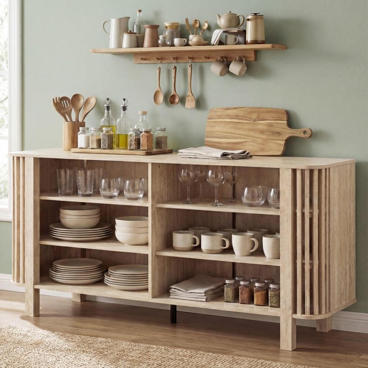 59 Inch TV Stand for TVs Up to 55 Inches with Adjustable Shelves-Natural