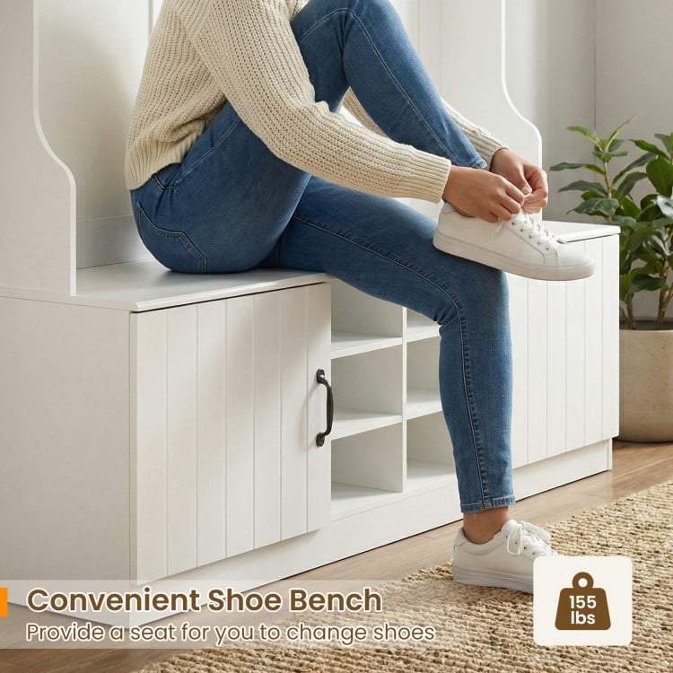 59" Wide 6-in-1 Hall Tree with Bench and Storage-White