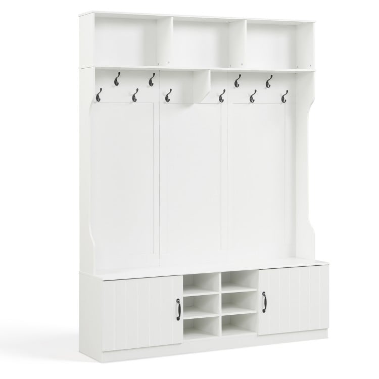59" Wide 6-in-1 Hall Tree with Bench and Storage-White