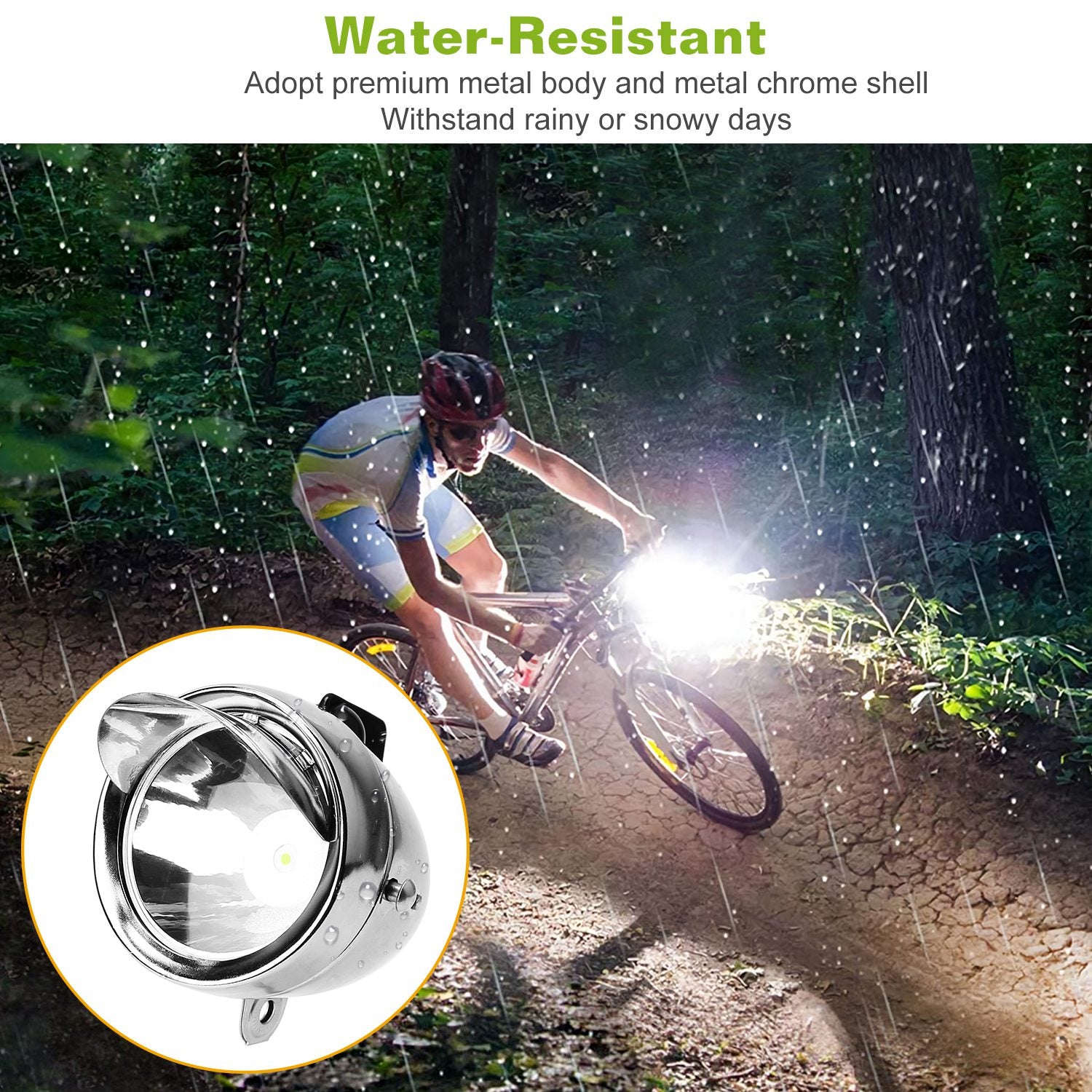 Vintage Bicycle Front Headlight Retro Metal Chrome Silver Shell Bright Bike LED Light Night Riding Safety Cycling Fog Light Headlamp with Bracket