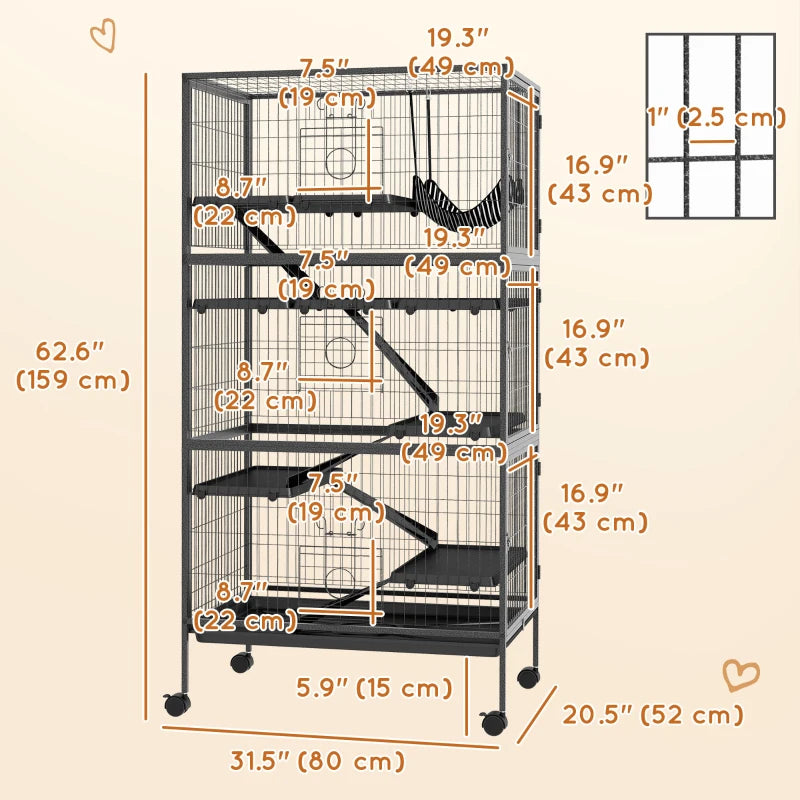 6-Tier Rolling Small Animal Cage, Deluxe Rabbit Cage, Ferret Cage for Mink Chinchilla Kitten Rabbit Charcoal Grey