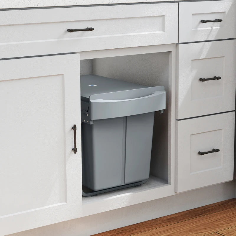Pull Out Trash Can Under Cabinet, 10.6 Gallon (40L) Slide Out Garbage Can with 2 Removable Compartments, Grey