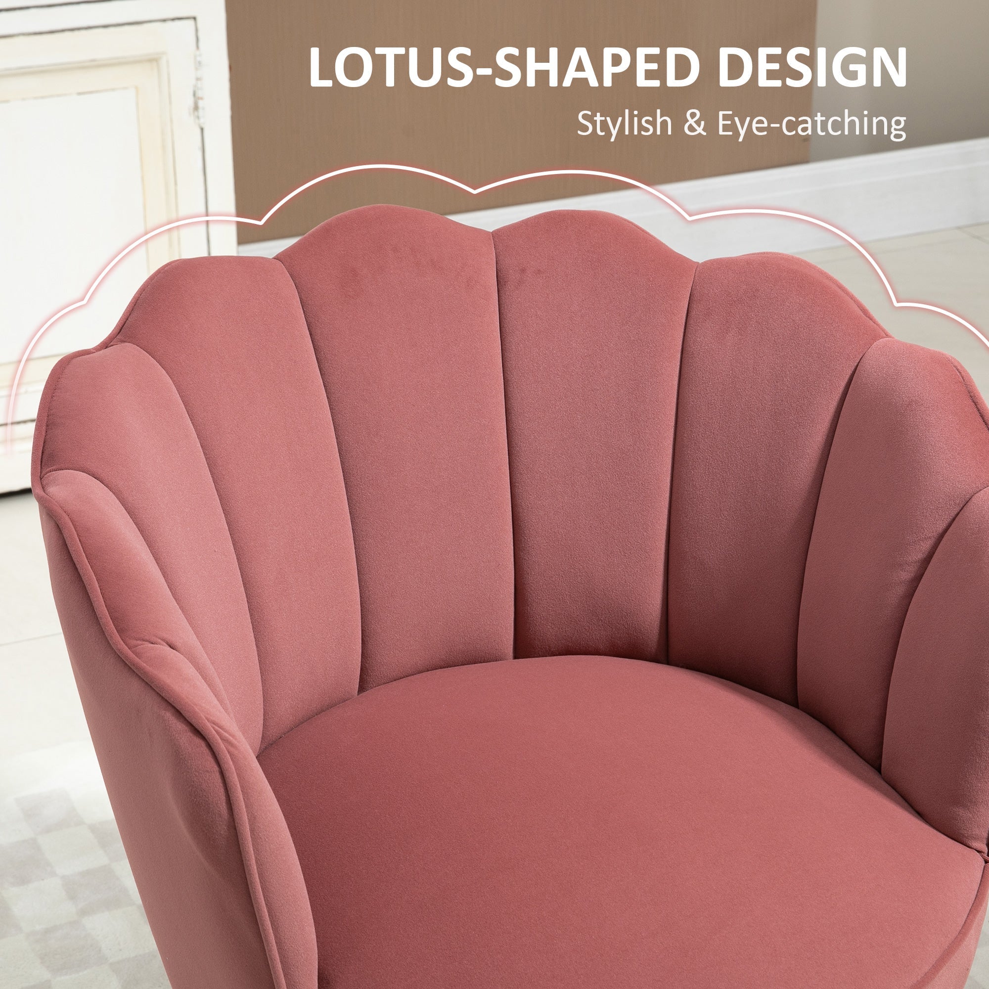 HOMCOM Elegant Velvet Accent Chair: Leisure Club Chair with Wooden Legs, Pink Hue for Living Room, Bedroom