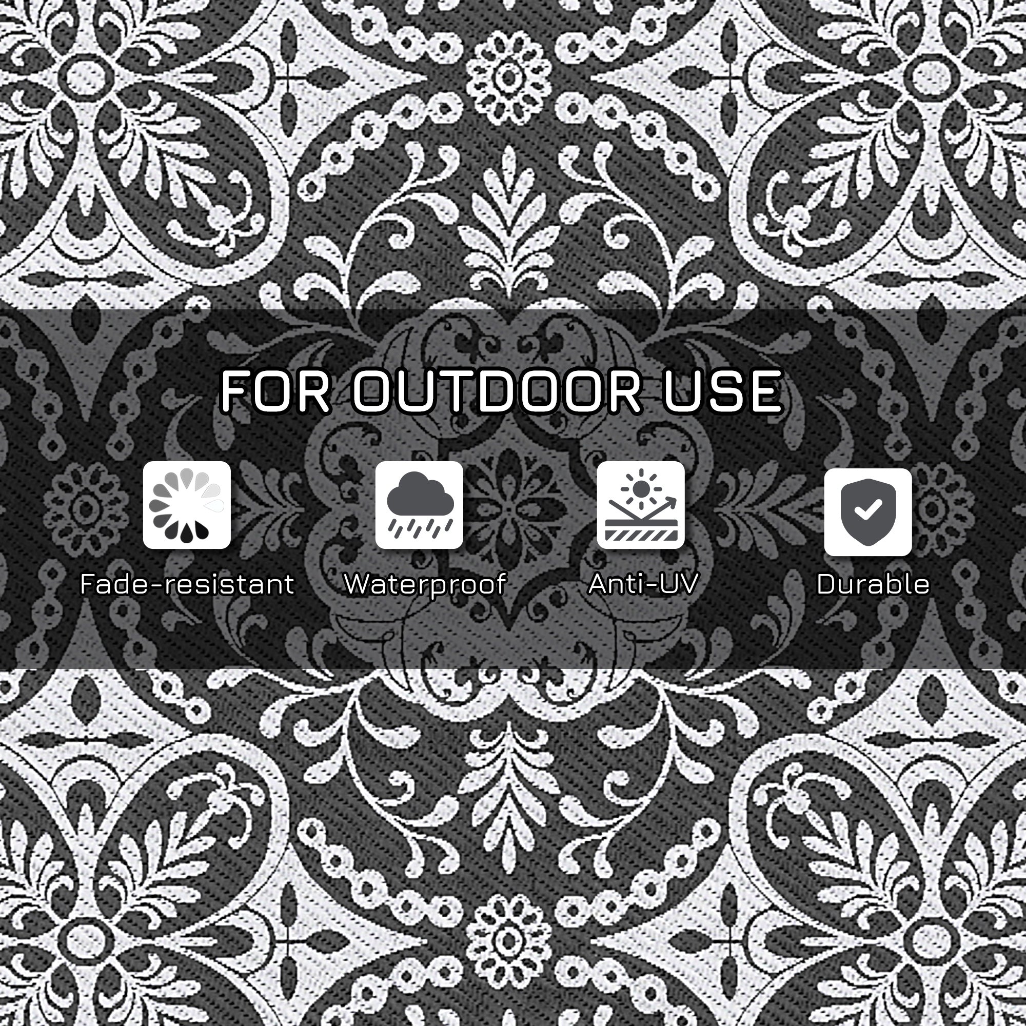 Outsunny Reversible Outdoor Mat 9x18 ft Waterproof Portable Rug with Carry Bag for RV Camping Deck Grey