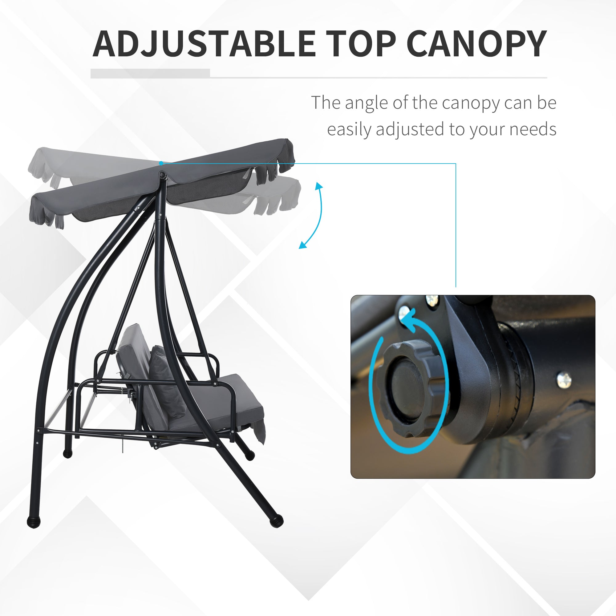 Outsunny Convertible Patio Swing Chair Garden 3 Person Hammock Outdoor Lounge Bed Cushioned with Tilt Canopy Dark Grey