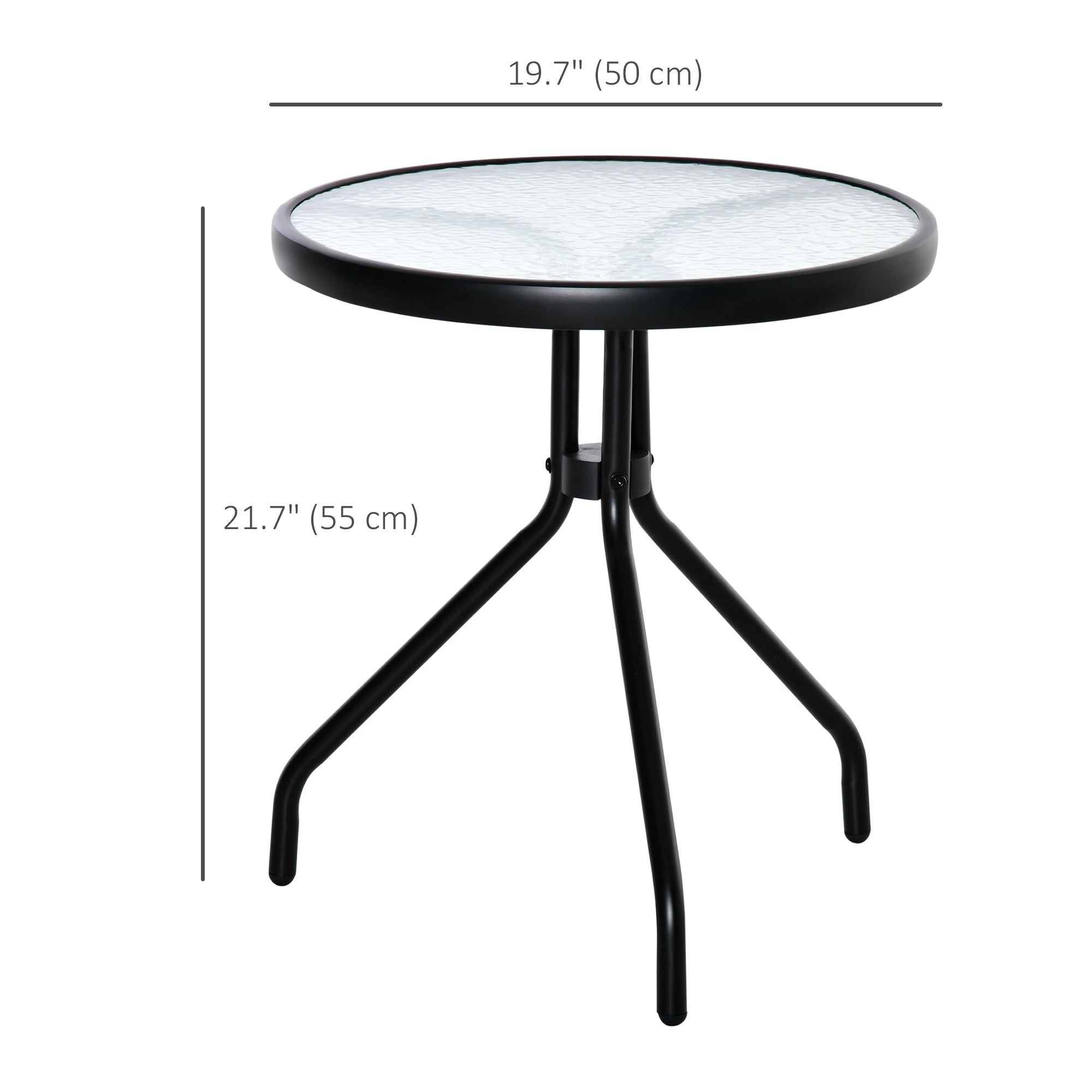 Outsunny Round Outdoor End Table 20" Patio Side Table Tempered Glass Top for Garden Balcony Poolside Black