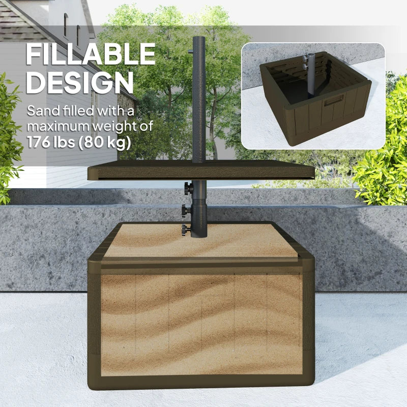 Patio Umbrella Weighted Base with Table Tray, Heavy Duty Umbrella Base with Wheels Handles, Brown