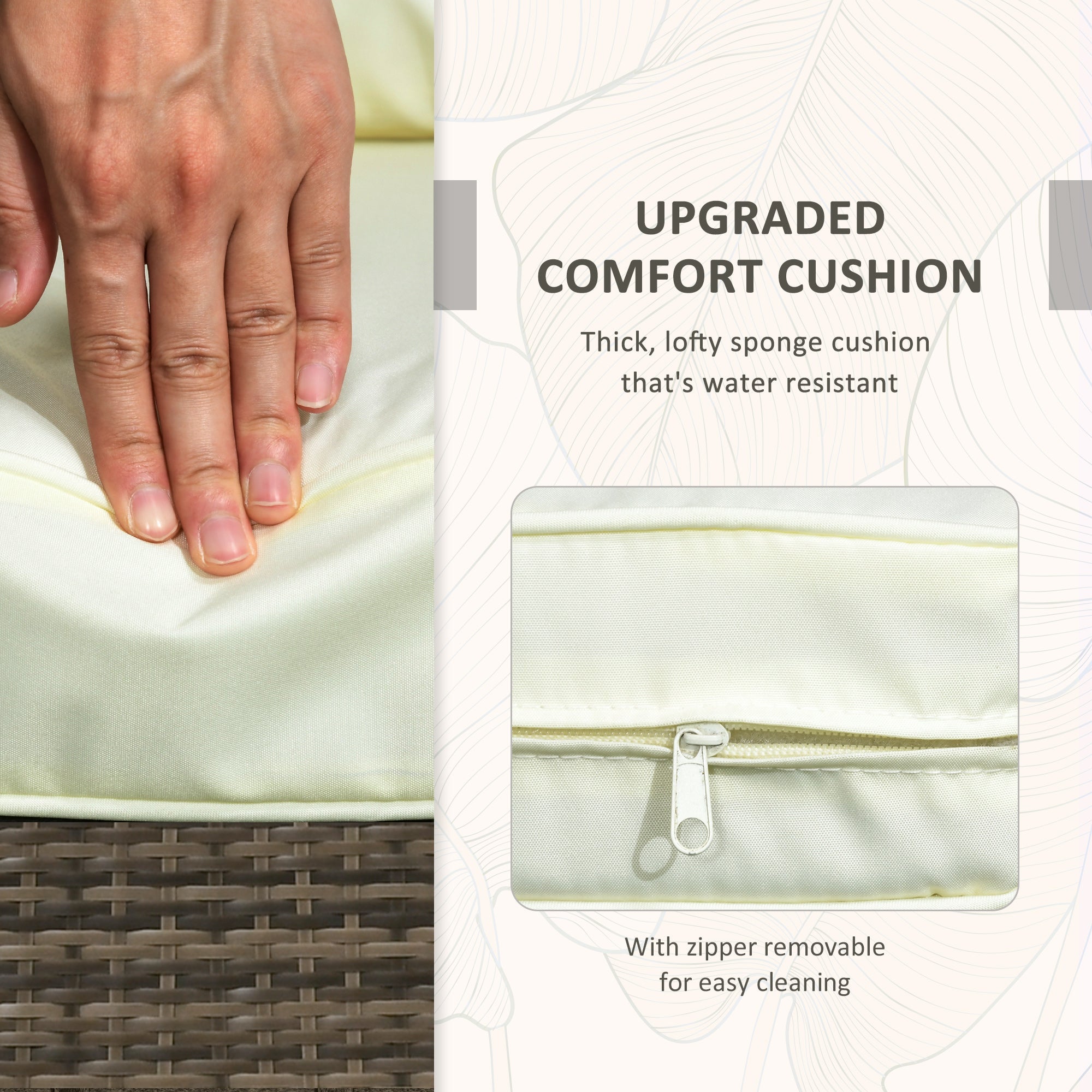 Outsunny 3 Pieces Patio Bistro Set, PE Rattan Garden Sofa Set with 2 Padded Chairs 1 Storage Table, Beige