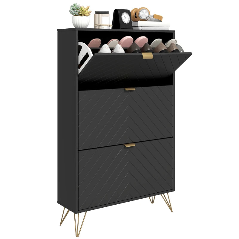 Modern Shoe Storage Cabinet with 3 Flip Drawers for 18 Pairs, Narrow Shoe Organizer for Entryway, Hallway, Black