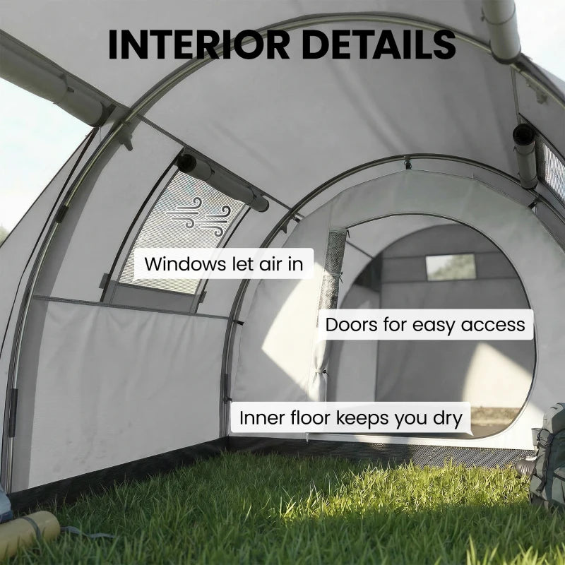Outsunny 3-4 Person Camping Tent with 2 Rooms, 3000mm Waterproof Family Tunnel Tent with Carry Bag – Grey