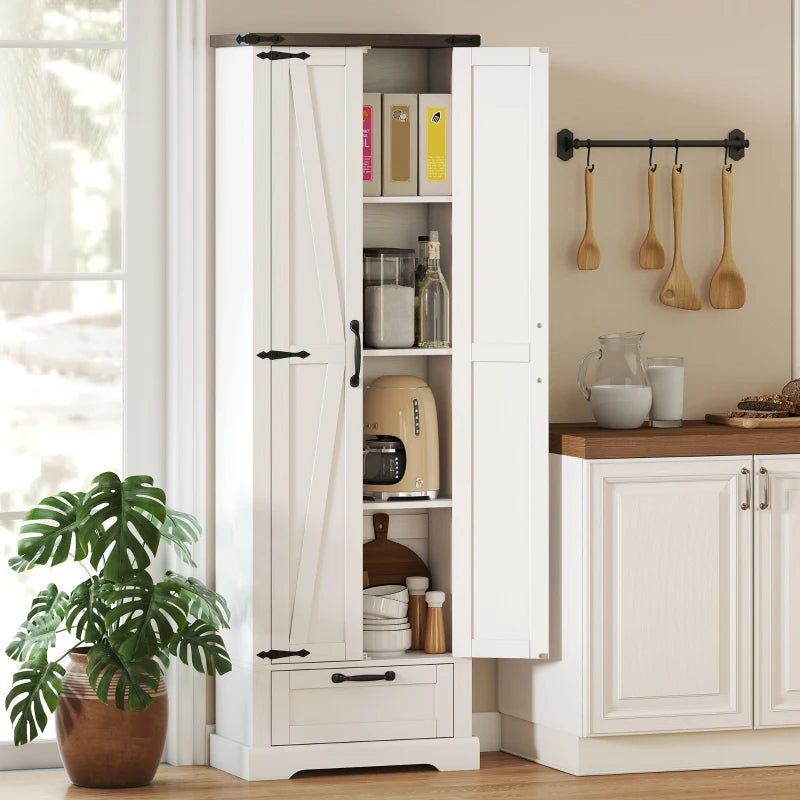 71" Pantry Cabinet, Kitchen Storage Cabinet with Adjustable Shelves, 2 Doors and Drawer for Dining Room, White