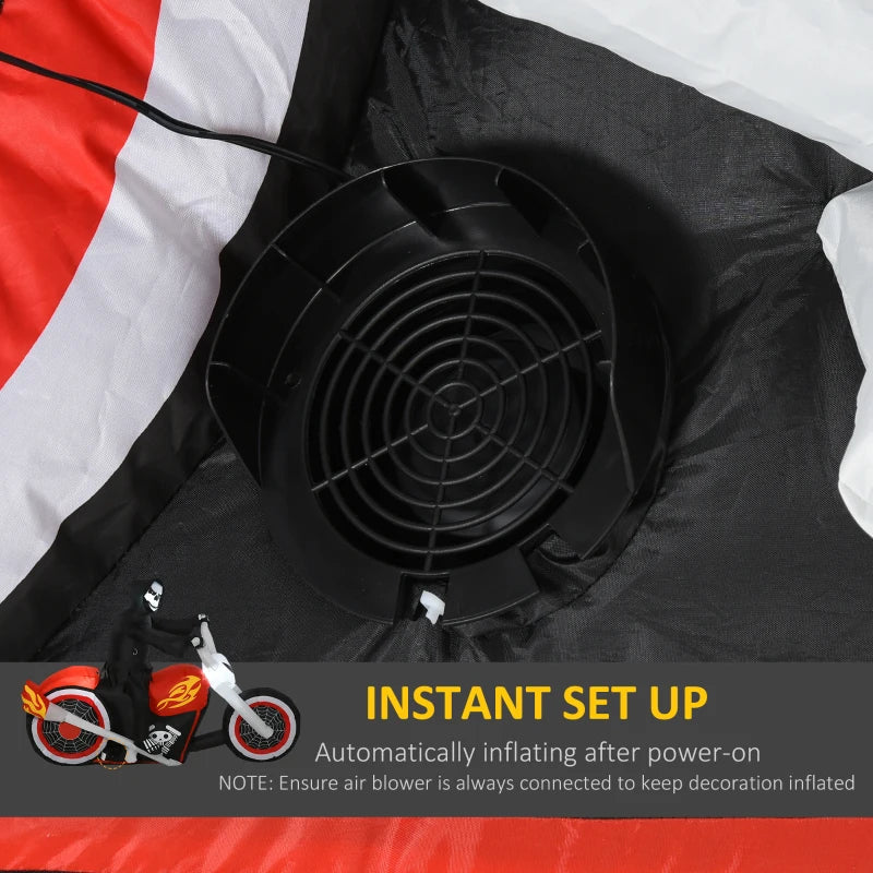 HOMCOM 6ft Inflatable Grim Reaper on Flaming Motorcycle – LED Lighted Halloween Outdoor Decoration