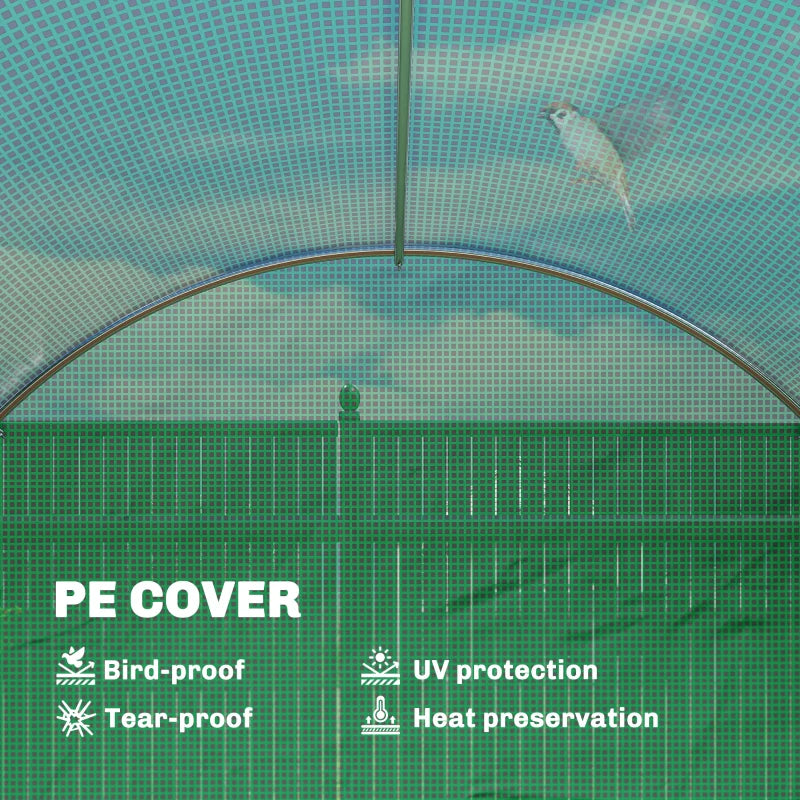 Walk-in Tunnel Greenhouse with 2 Support Rods, Mesh Door, Plant Hot House with PE Cover, 20'x10'x7', Green