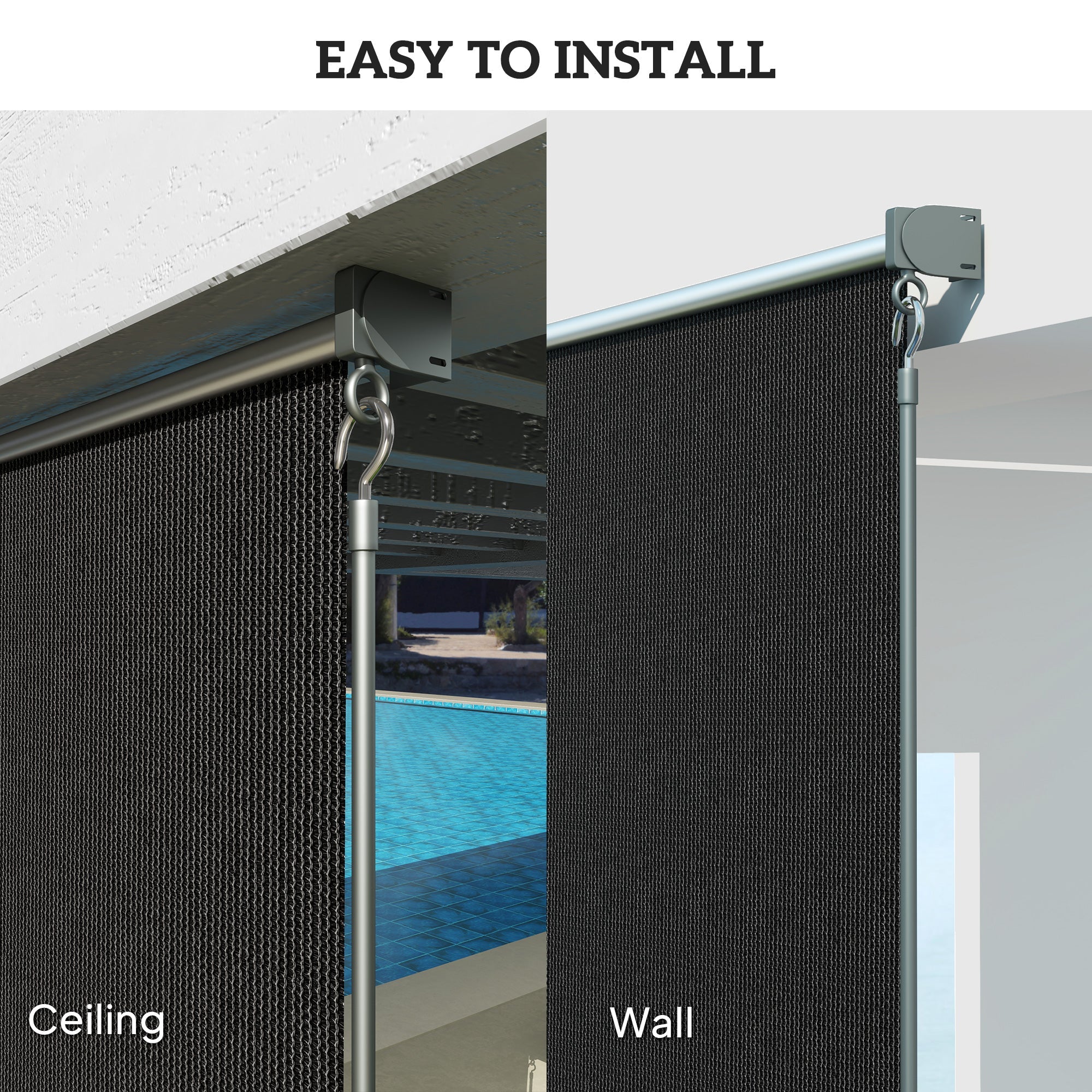 Outsunny 6' x 6' Patio Door Blinds, Outdoor Roller Shades, Cordless Roll Up Shade for Porch Gazebo, Black