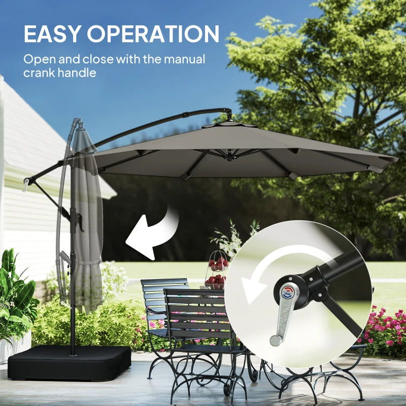 9.6 ft Offset Patio Umbrella with Sandbag, Garden Hanging Banana Cantilever Parasol with 360° Rotation, Grey