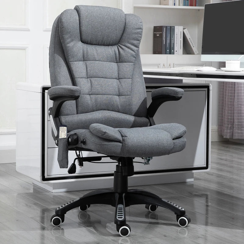 6 Point Vibrating Massage Home Office Chair High Back Executive Chair with Reclining Back, Swivel Wheels, Grey