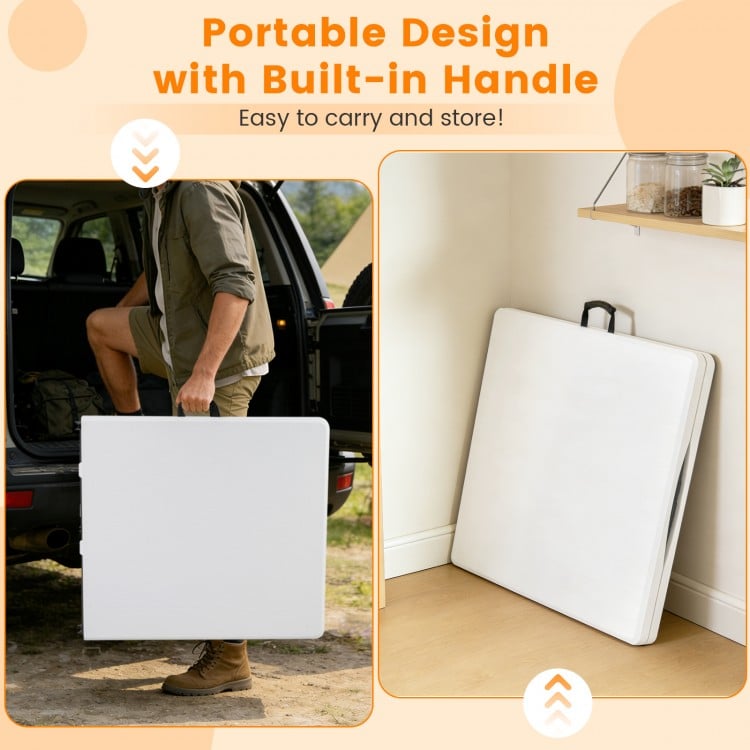 5FT Folding Picnic Table with Wood Grain HDPE Tabletop and Non-slip Foot Pads-White