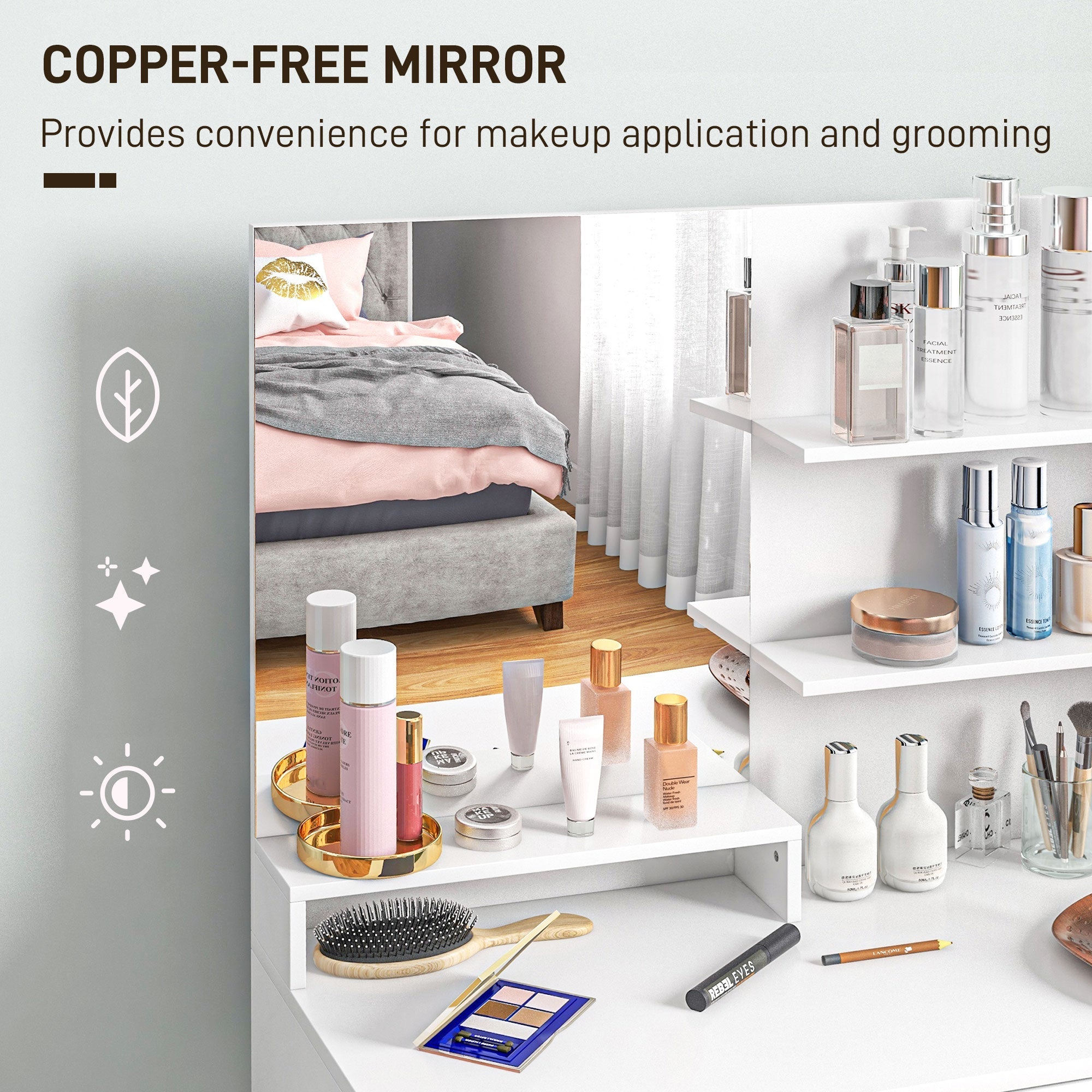 HOMCOM Vanity Set with Mirror and Stool, Makeup Vanity Table with Storage Drawer, Cabinet, Adjustable Shelf for Bedroom, White