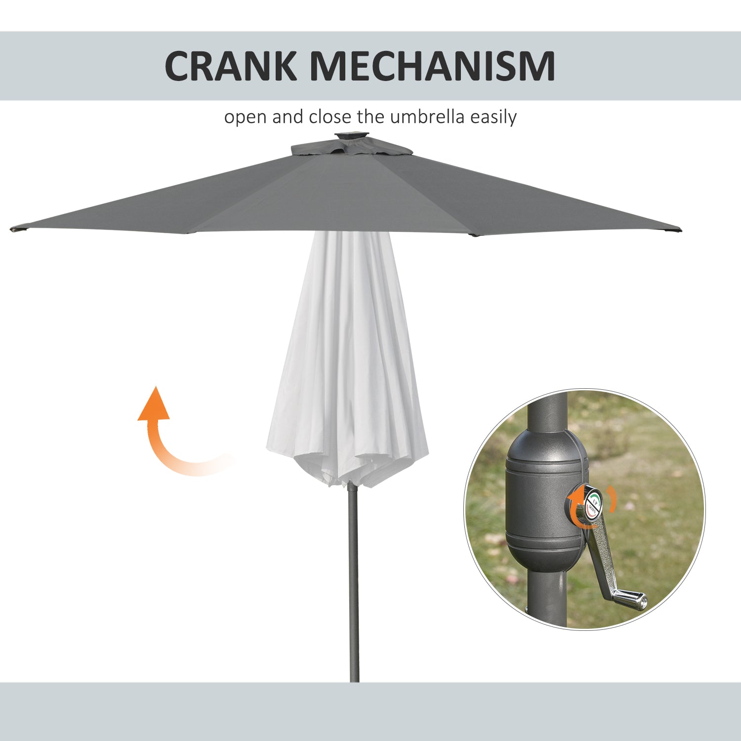 Outsunny Solar Twilight Canopy: 9ft Outdoor Sunshade with 24 LED Lights, Tilting Umbrella Charcoal Grey