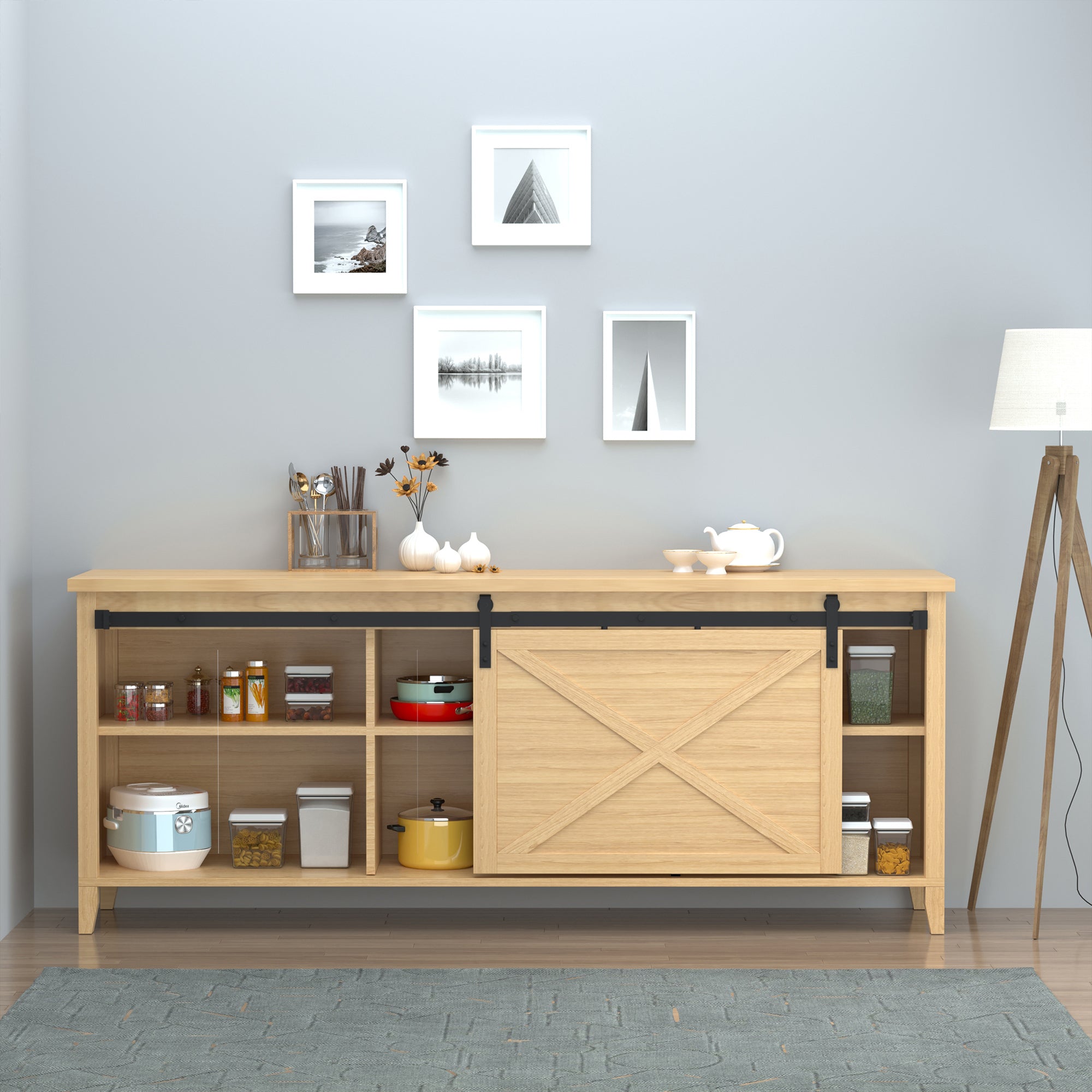 HOMCOM 6FT Mini Barn Door Hardware Kit, Sliding Barn Door Cabinet Hardware Kit for 19.7" Wide Door, Black