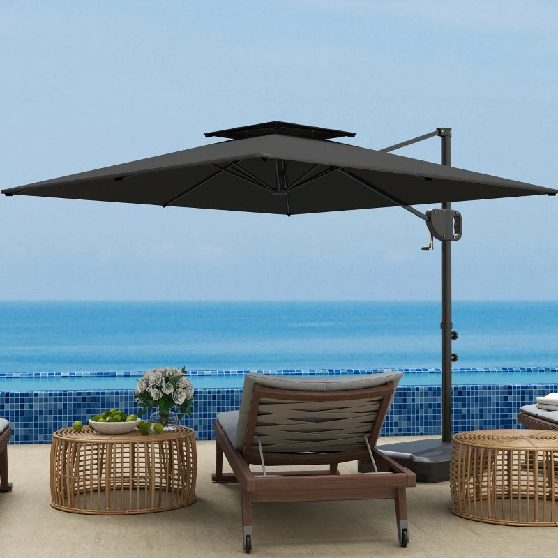 Square Cantilever Patio Umbrella, Double Top Patio Hanging Offset Umbrella with Crank & Tilt, 8' x 9', Dark Grey